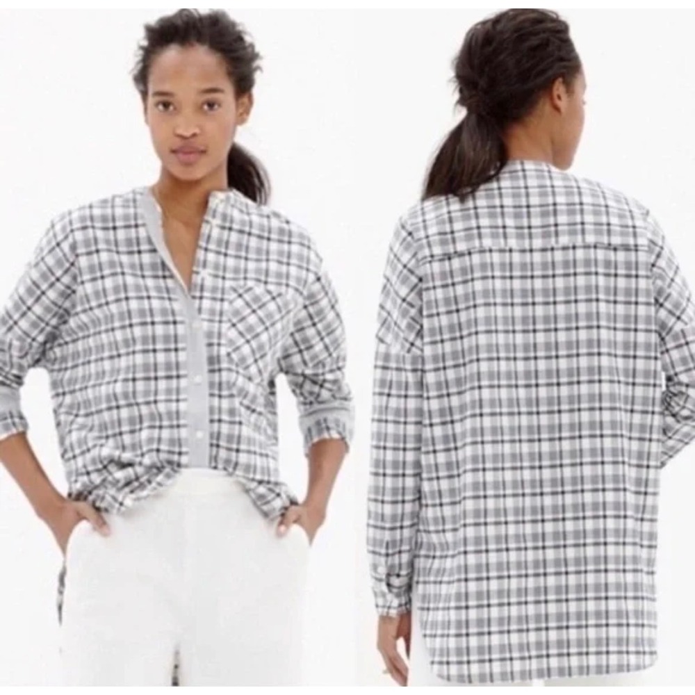 Madewell Womens XS Plaid Messenger Shirt Flannel Button Up Shirt Banded Collar